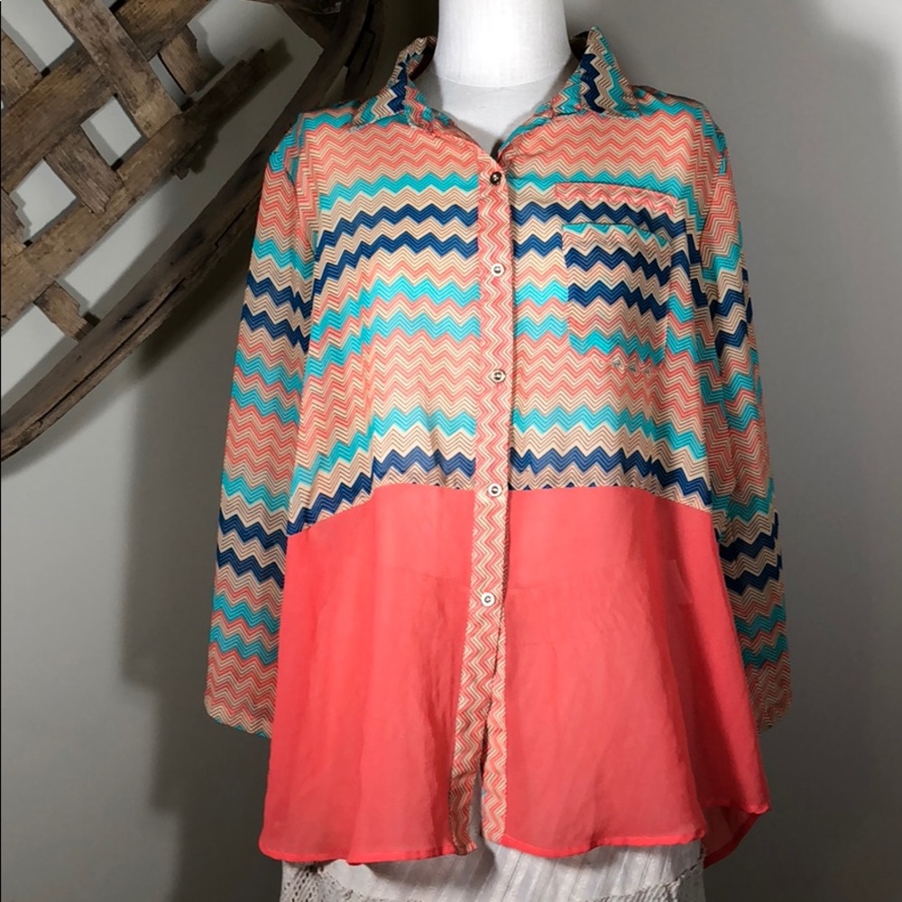 Rebellion sheer chevron design orange blouse